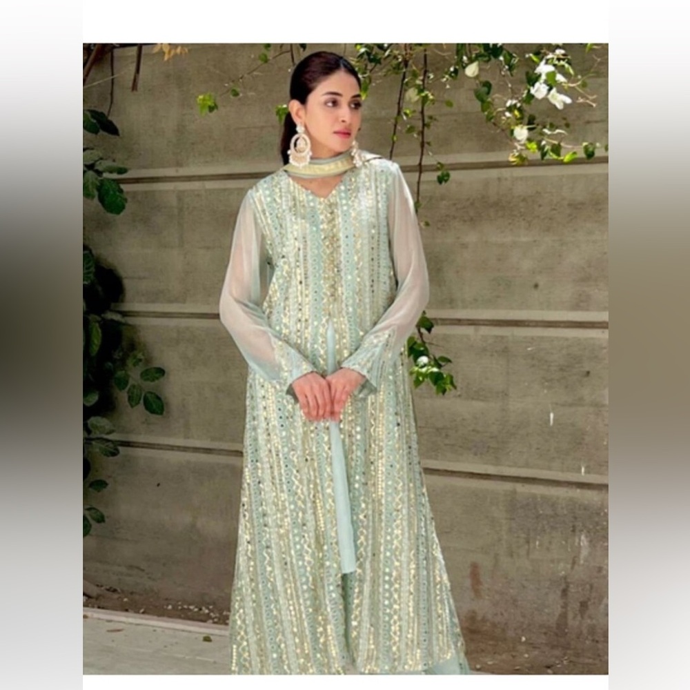 Original Rang E Haya Pakistani Ethnic wear in pista green - Picture 3 of 9